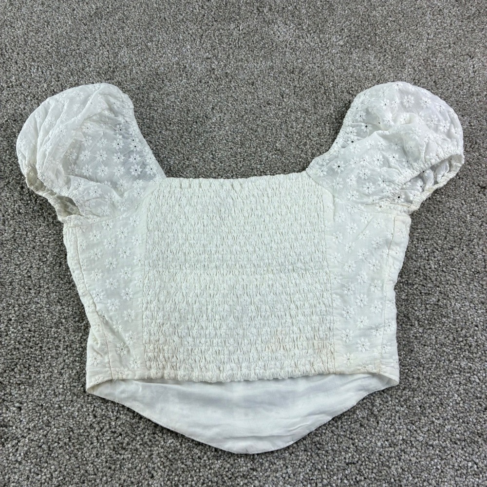 White Eyelet Embroidered Puff Sleeve Crop Top Juniors‎ M Cottagecore Coquette - Picture 9 of 11